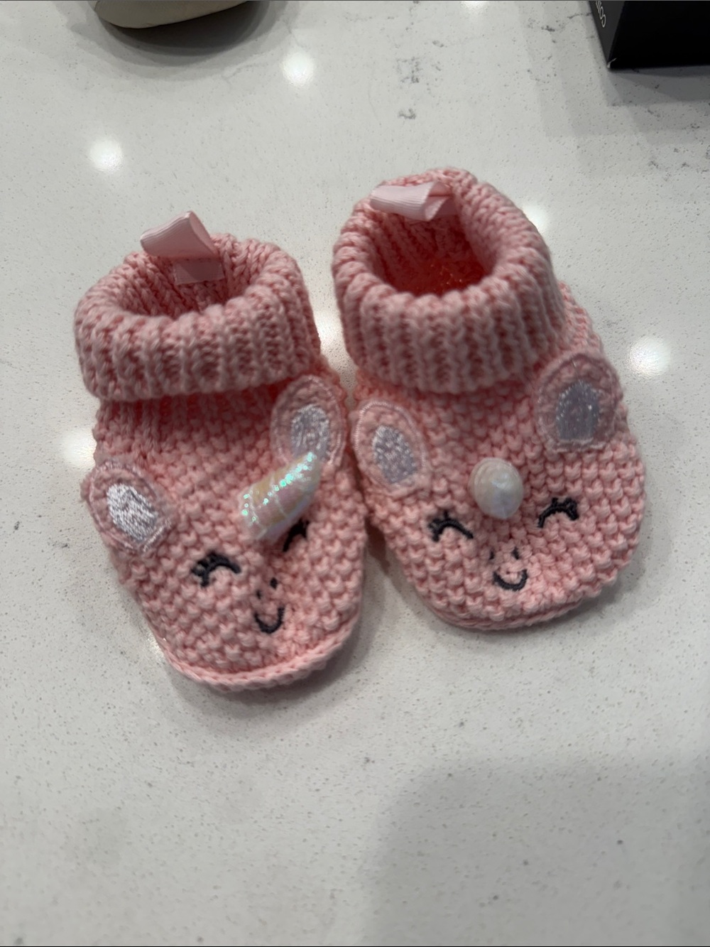 Pink Knit Baby Slipper Socks with Unicorn Face